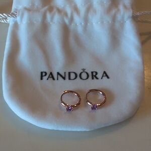Pandora Rose Purple Solitaire Huggie Hoop Earrings